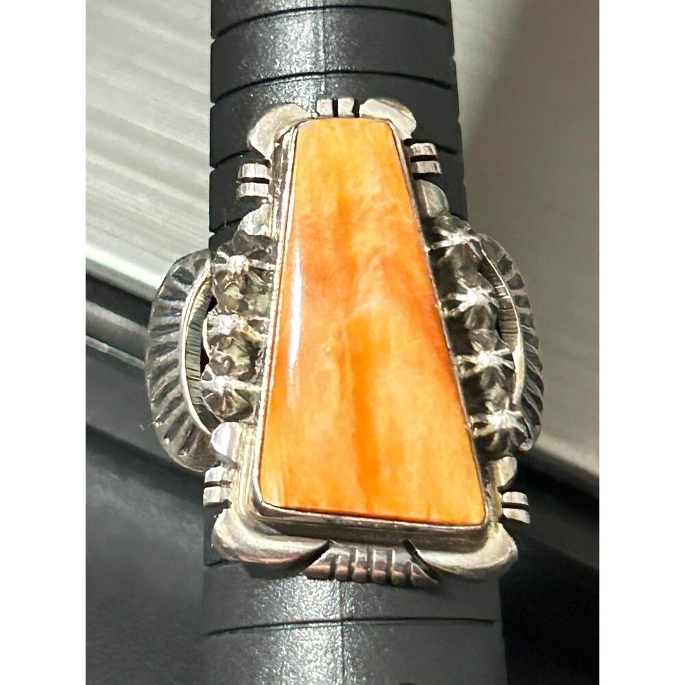 Indian native American JT IHMSS big spiny oyster art deco Sterling chunky ring